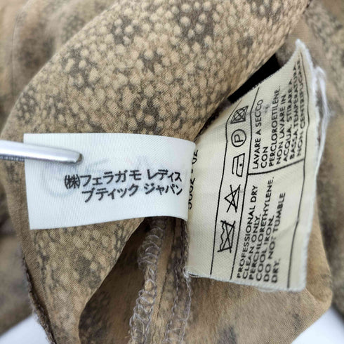 サルヴァトーレフェラガモ Salvatore Ferragamo イタリア製 レオパード柄 切替 フレンチスリーブ ブラウス タック フレア スカート セットアップ レディース 42