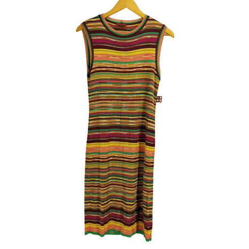 ミッソーニ MISSONI イタリア製 マルチカラー ボーダーレーヨンノースリーブ チュニックワンピース レディース