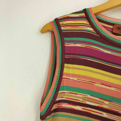 ミッソーニ MISSONI イタリア製 マルチカラー ボーダーレーヨンノースリーブ チュニックワンピース レディース