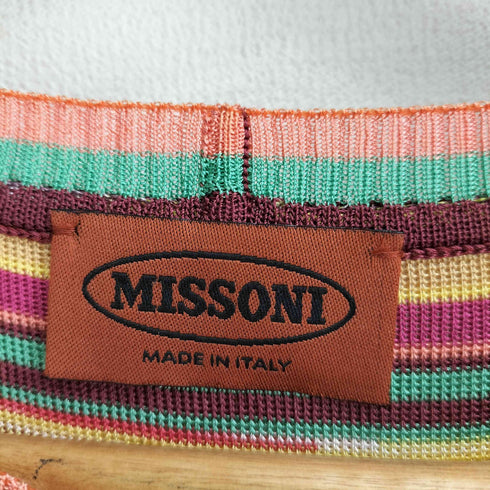 ミッソーニ MISSONI イタリア製 マルチカラー ボーダーレーヨンノースリーブ チュニックワンピース レディース
