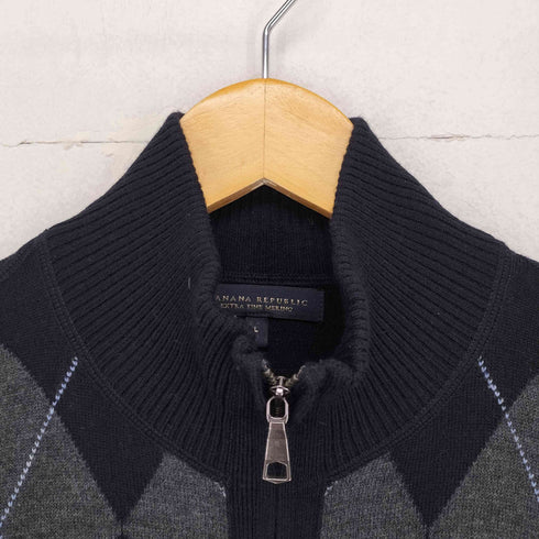 バナナリパブリック BANANA REPUBLIC チェック柄 ウールドライバーズニット メンズ import:L