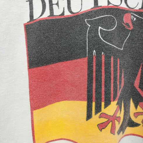 80-90S USA製 ONEITAボディ シングルステッチ フロント 国旗プリント クルーネック S/S Tシャツ メンズ import:L