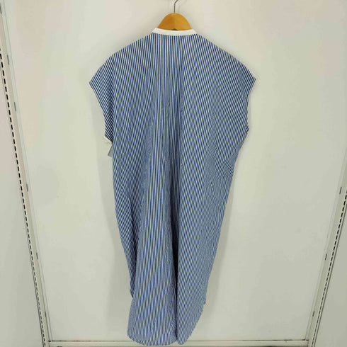 ミズイロインド mizuiro ind 21SS ストライプ ノーカラー ノースリーブ シャツワンピース レディース