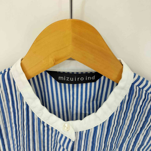 ミズイロインド mizuiro ind 21SS ストライプ ノーカラー ノースリーブ シャツワンピース レディース