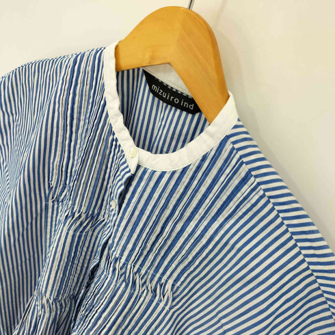 ミズイロインド mizuiro ind 21SS ストライプ ノーカラー ノースリーブ シャツワンピース レディース