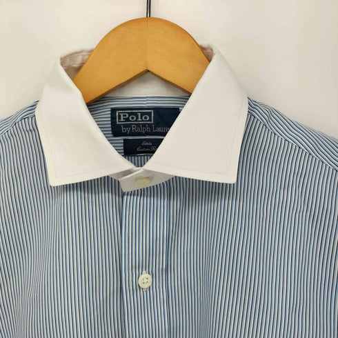 ポロバイラルフローレン Polo by RALPH LAUREN ESTATE CUSTOM FIT 裾マチポニー ストライプ長袖シャツ クレリックシャツ メンズ 39-82