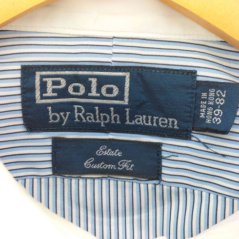 ポロバイラルフローレン Polo by RALPH LAUREN ESTATE CUSTOM FIT 裾マチポニー ストライプ長袖シャツ クレリックシャツ メンズ 39-82