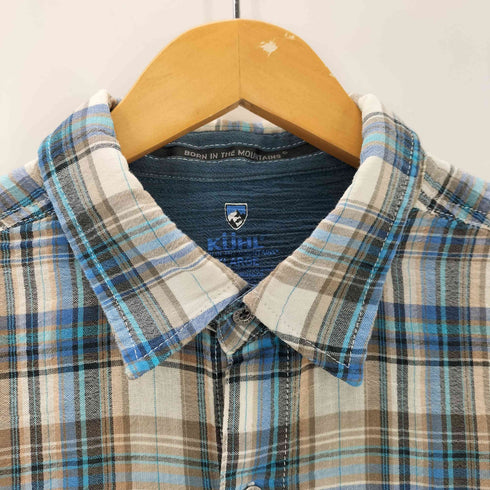ガーゼ生地 オーガニックコットン 半袖 チェックシャツ 短丈 メンズ JPN:XL