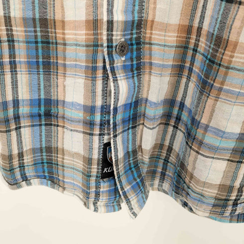 ガーゼ生地 オーガニックコットン 半袖 チェックシャツ 短丈 メンズ JPN:XL