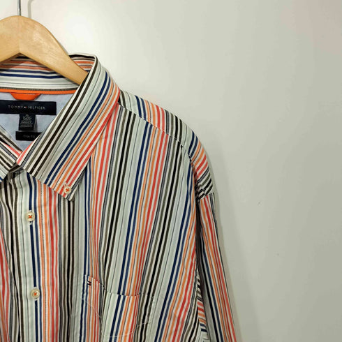 トミーヒルフィガー TOMMY HILFIGER Trim Fit マルチストライプ ロングスリーブシャツ メンズ XL