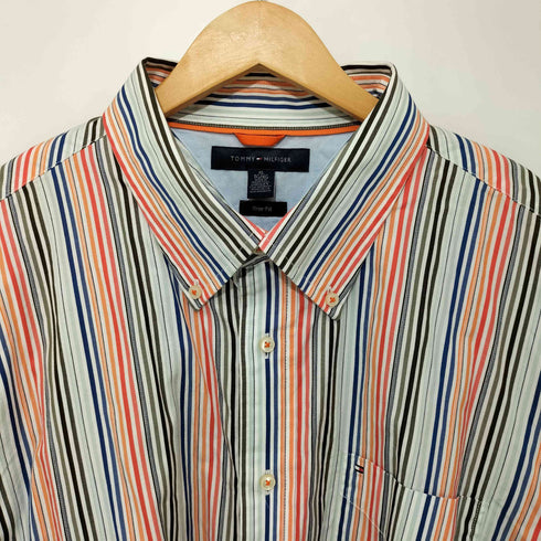 トミーヒルフィガー TOMMY HILFIGER Trim Fit マルチストライプ ロングスリーブシャツ メンズ XL