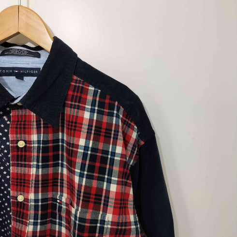 トミーヒルフィガー TOMMY HILFIGER パッチワーク ロングスリーブ コーデュロイシャツ メンズ L