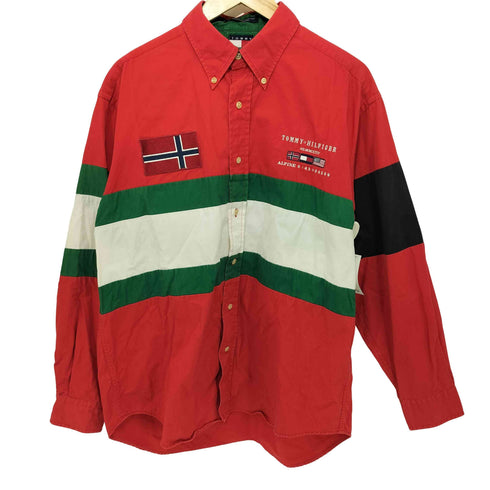 トミーヒルフィガー TOMMY HILFIGER フラッグ刺繍ロゴ ボタンダウン ロングスリーブシャツ メンズ L