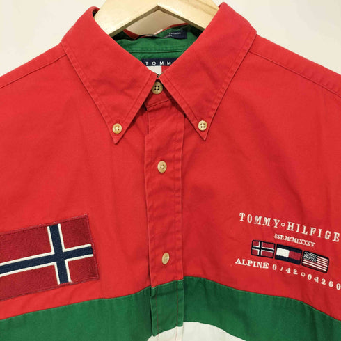トミーヒルフィガー TOMMY HILFIGER フラッグ刺繍ロゴ ボタンダウン ロングスリーブシャツ メンズ L