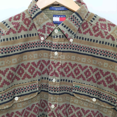 トミーヒルフィガー TOMMY HILFIGER ネイティブパターン シャモア ネルシャツ メンズ L