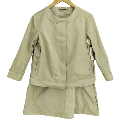 ジルサンダー JIL SANDER イタリア製 ポリシルク 比翼 ノーカラージャケット&ミディスカート セットアップ レディース ジャケット:34 スカート:36