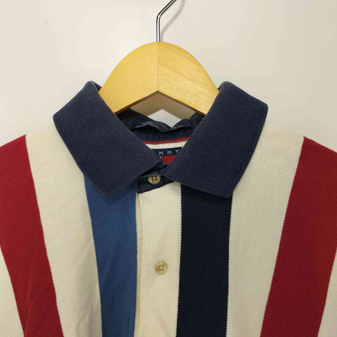 トミーヒルフィガー TOMMY HILFIGER エンブレム刺繍ロゴ マルチストライプ ポロシャツ メンズ L