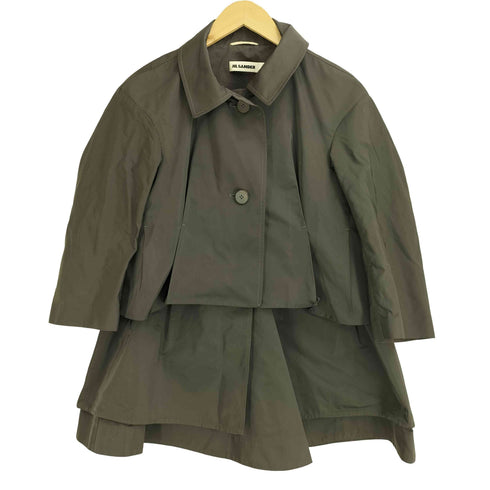 ジルサンダー JIL SANDER イタリア製 ポリシルク タックデザインジャケット&レイヤードスカート セットアップ レディース 34