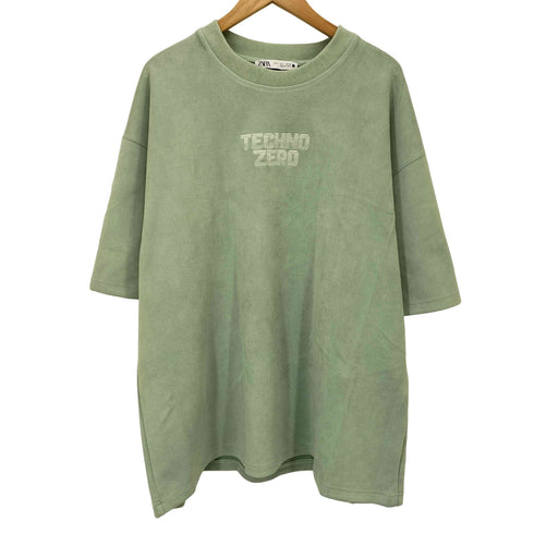 ザラ ZARA TECHNO ZERO 刺繍 フェイク スウェードタッチ クルーネック S/S Tシャツ メンズ import:L