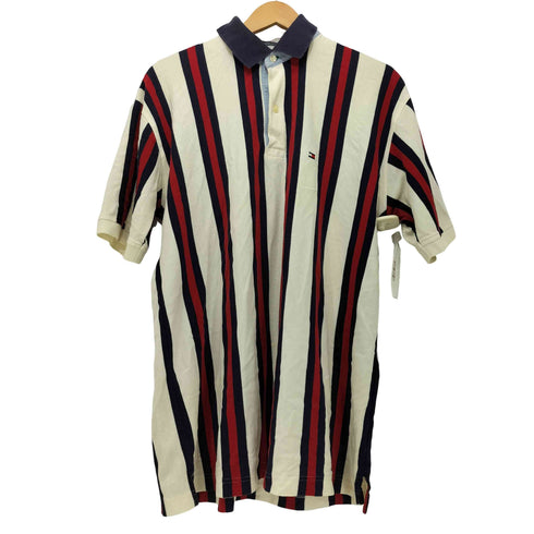 トミーヒルフィガー TOMMY HILFIGER 刺繍ロゴ マルチストライプ ポロシャツ メンズ L