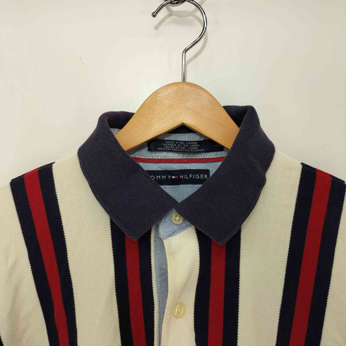 トミーヒルフィガー TOMMY HILFIGER 刺繍ロゴ マルチストライプ ポロシャツ メンズ L
