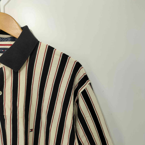 トミーヒルフィガー TOMMY HILFIGER 刺繍ロゴ マルチストライプ ポロシャツ メンズ L