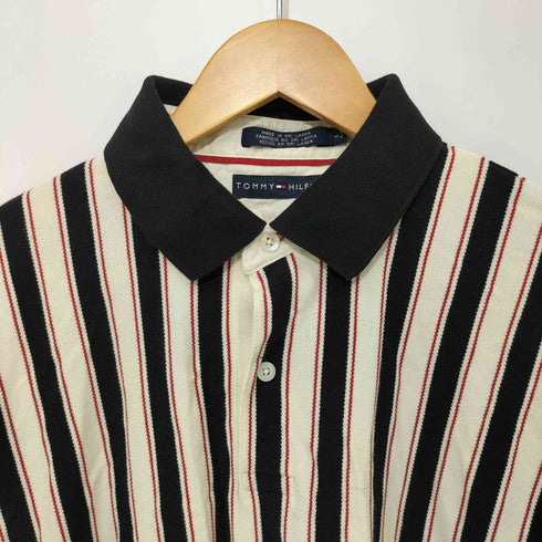 トミーヒルフィガー TOMMY HILFIGER 刺繍ロゴ マルチストライプ ポロシャツ メンズ L