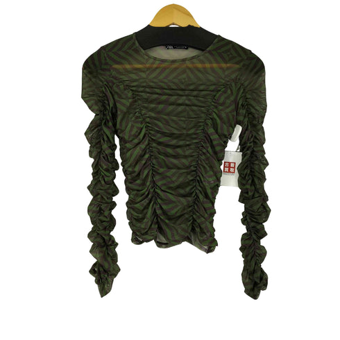 ザラ ZARA 総柄 シアーギャザー L/S トップス レディース import:S