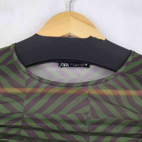 ザラ ZARA 総柄 シアーギャザー L/S トップス レディース import:S