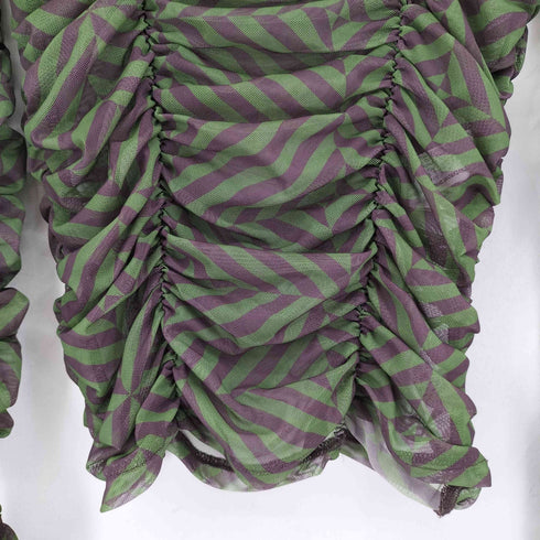 ザラ ZARA 総柄 シアーギャザー L/S トップス レディース import:S