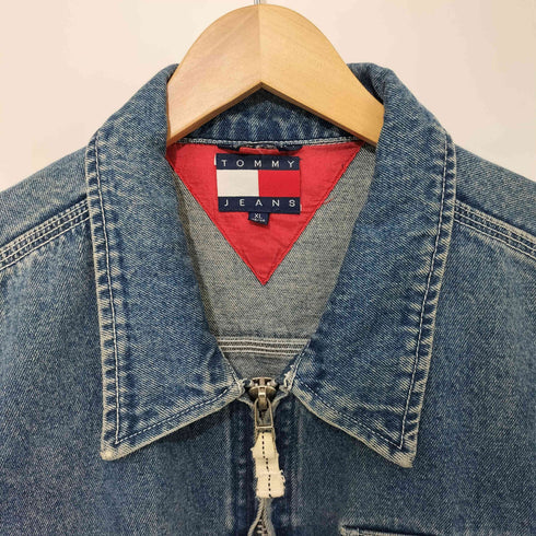トミーヒルフィガー TOMMY HILFIGER 90-00s ロゴ刺繍 デニム ジップアップジャケット メンズ import:XL