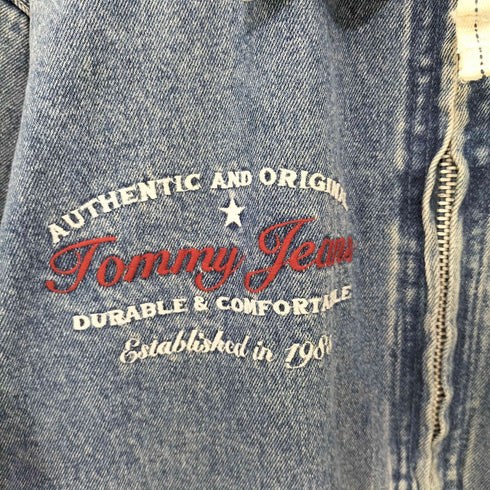 トミーヒルフィガー TOMMY HILFIGER 90-00s ロゴ刺繍 デニム ジップアップジャケット メンズ import:XL