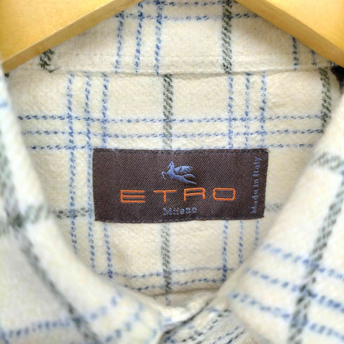 エトロミラノ ETRO MILANO ロゴ刺繍チェック柄ボタンダウンネルシャツ メンズ US:40