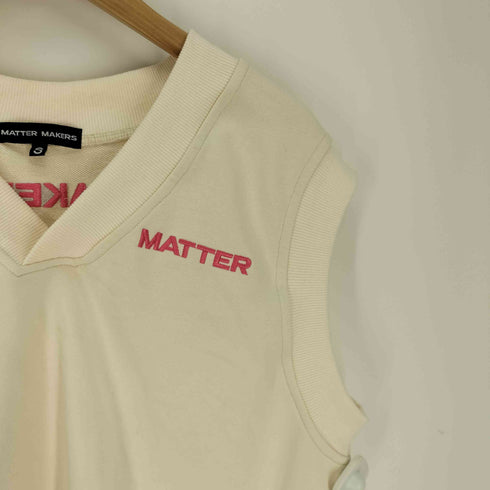 MATTER MAKERS 両面 ロゴ 刺繍 ノースリーブ Vネック スウェット ベスト レディース import:S