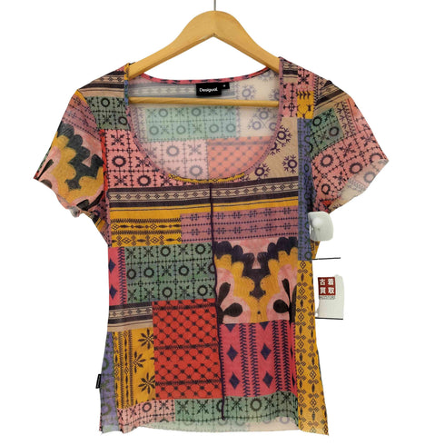 デシグアル Desigual ジオメトリックパッチTシャツ シアー レディース import:M