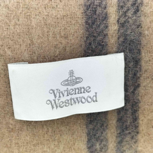 ヴィヴィアンウエストウッド Vivienne Westwood リバーシブル 無地×ストライプ オーブ刺繍 フリンジマフラー レディース