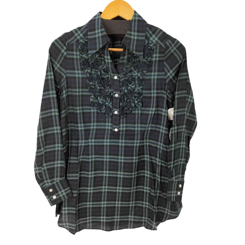 GRAYISH コットンレーヨン ハーフボタン L/S プルオーバーフリルチェックシャツ レディース 38