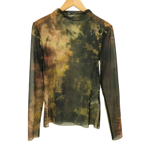 ザラ ZARA 総柄 シアー トップ セカンド スキン レディース import:L