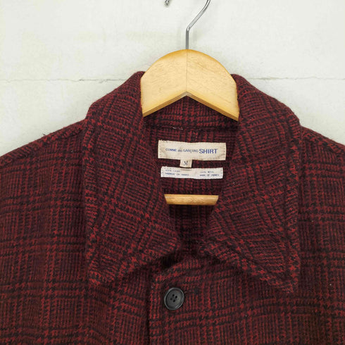 コムデギャルソンシャツ COMME des GARCONS SHIRT 90S 推定1994AW 縮絨加工 チェック柄 ウールステンカラーコート メンズ M