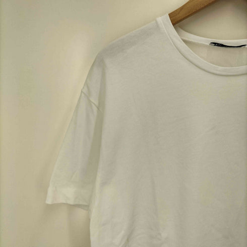 ザラ ZARA Gimmick Back Open Tee バック オープン 異素材 切り替え クルーネック S/S シャツ レディース import:S