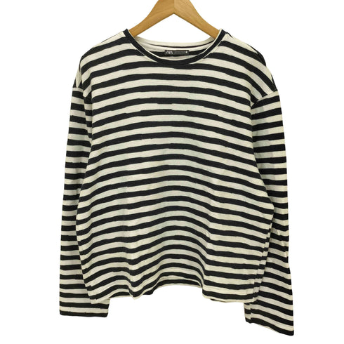 ザラ ZARA ワッフル L/S ボーダー クルーネック Tシャツ レディース import:S