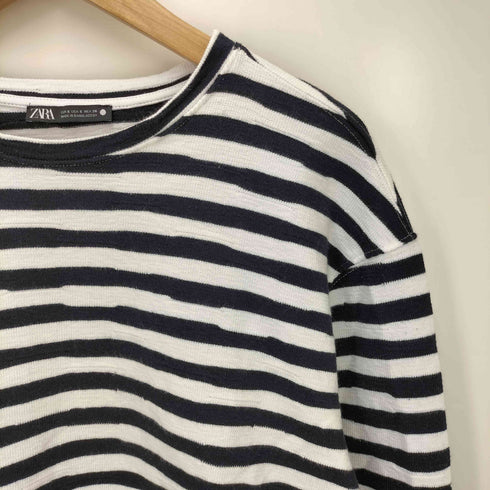 ザラ ZARA ワッフル L/S ボーダー クルーネック Tシャツ レディース import:S