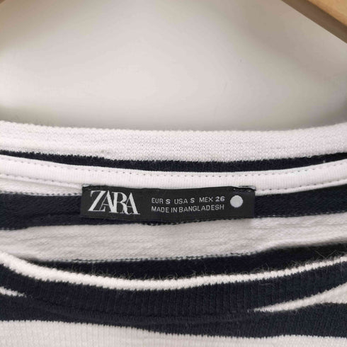 ザラ ZARA ワッフル L/S ボーダー クルーネック Tシャツ レディース import:S