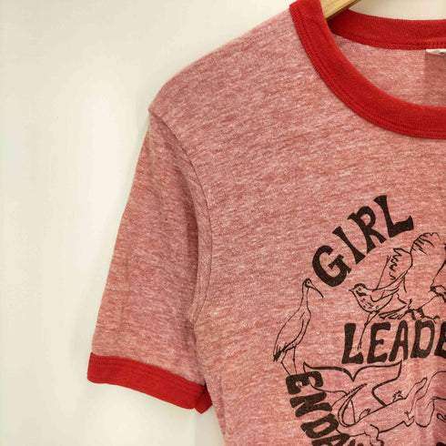 70S USA製 Hanes ボディ GIRL SCOUT LEADERS ENDANGERED SPECIES 染み込み プリント S/S トリム リンガー Tシャツ ユニセックス レディース import:S