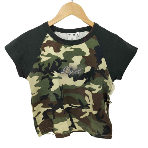 エックスガール X-girl SPRAY PRINT AND EMBROIDERY S/S RAGLAN BABY TEE レディース M