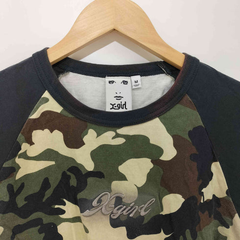 エックスガール X-girl SPRAY PRINT AND EMBROIDERY S/S RAGLAN BABY TEE レディース M