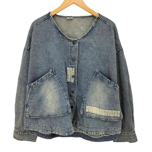 BDNZX Denim Patch Work Jacket デニム パッチワーク ノーカラー ジャケット レディース