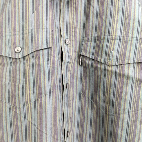 カルバンクラインジーンズ Calvin Klein Jeans マルチストライプ柄 ダブルポケット 半袖 コットンシャツ メンズ JPN:M
