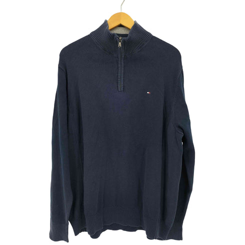 トミーヒルフィガー TOMMY HILFIGER ロゴ刺繍 ハーフジップ コットンニット メンズ import:XXL