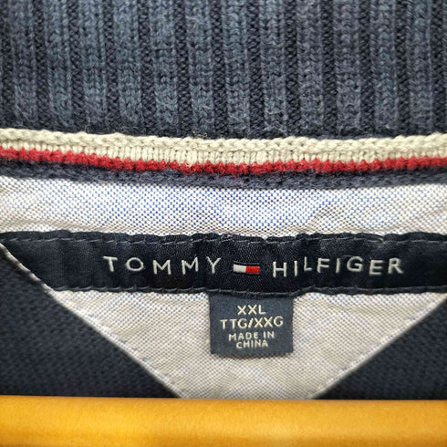トミーヒルフィガー TOMMY HILFIGER ロゴ刺繍 ハーフジップ コットンニット メンズ import:XXL
